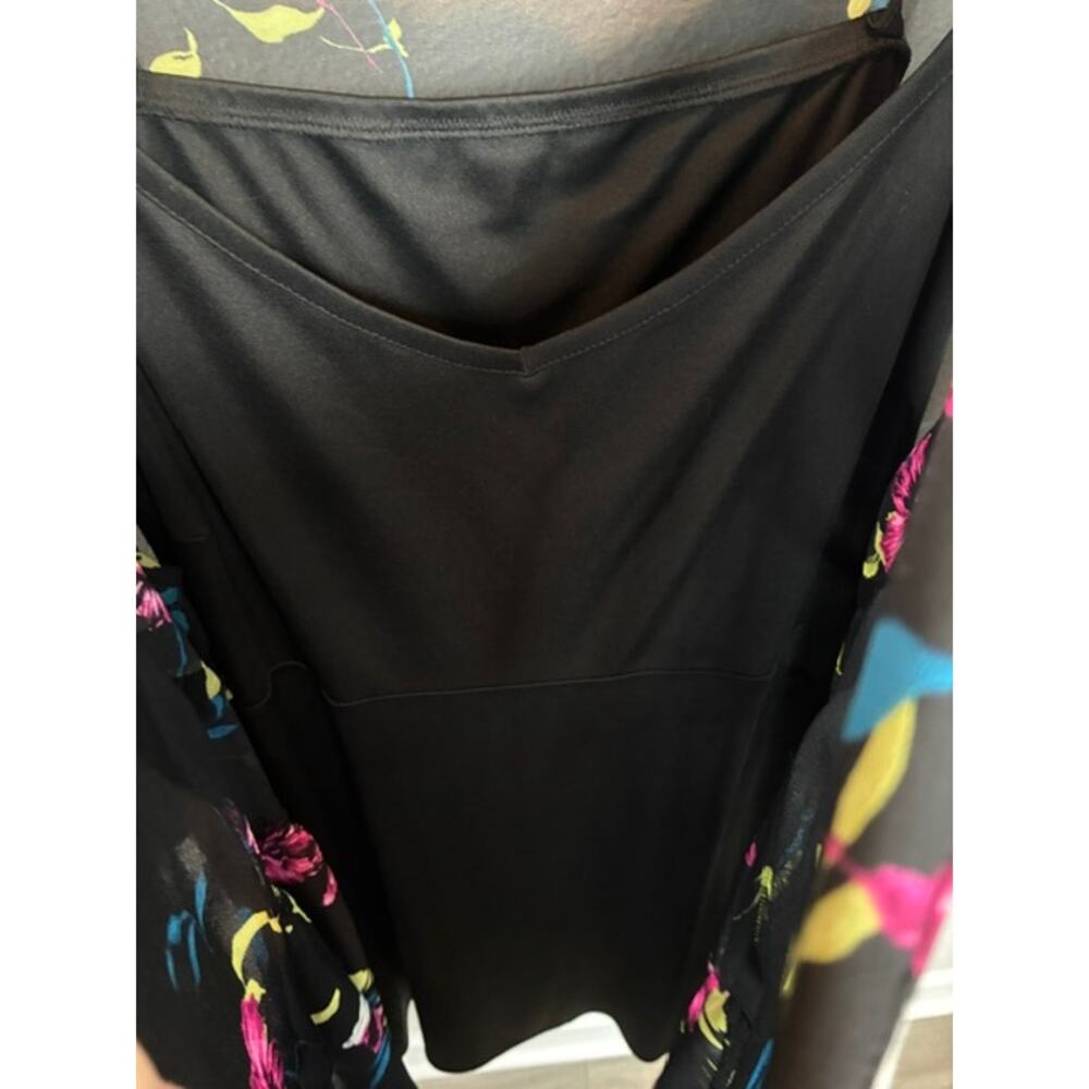 Torrid Black Floral Midi Dress Sz 4 (4XL) Tiered Chiffon Boho Flutter Sleeve - Picture 8 of 12